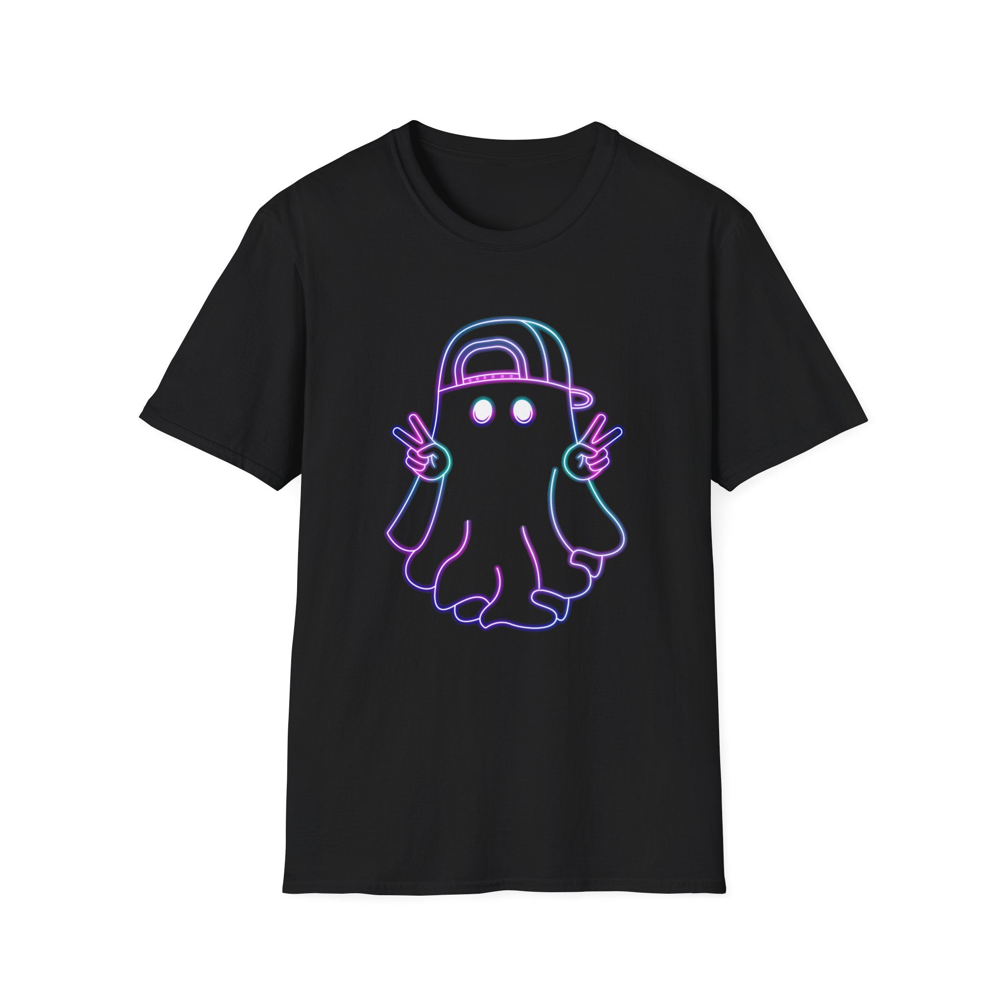 Playful Ghost Unisex Softstyle T-Shirt, Halloween Tee, Casual Wear, Gift for Friends, Fun Summer Shirt, Cool Graphic T-Shirt