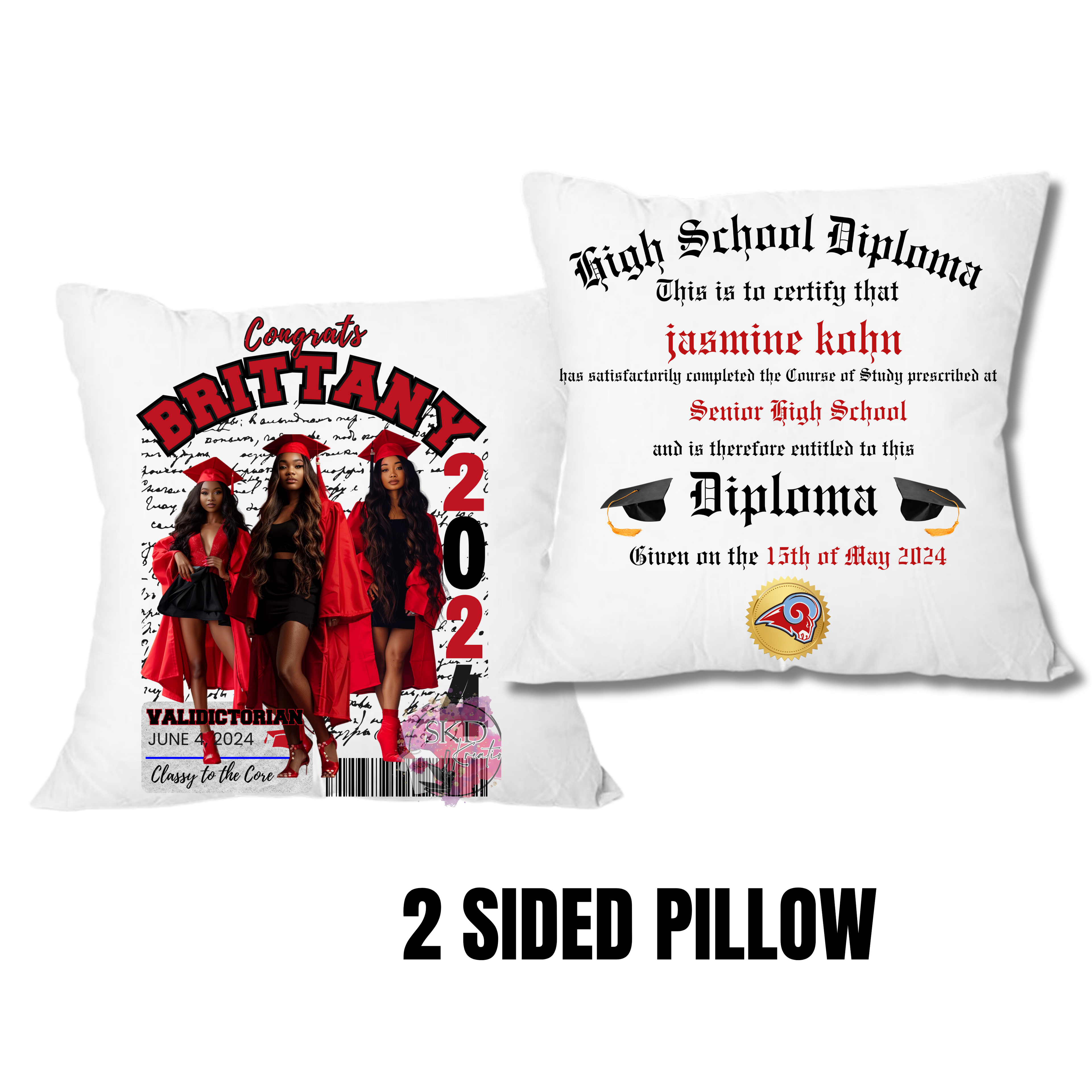 Graduation pillow front and back image editable template