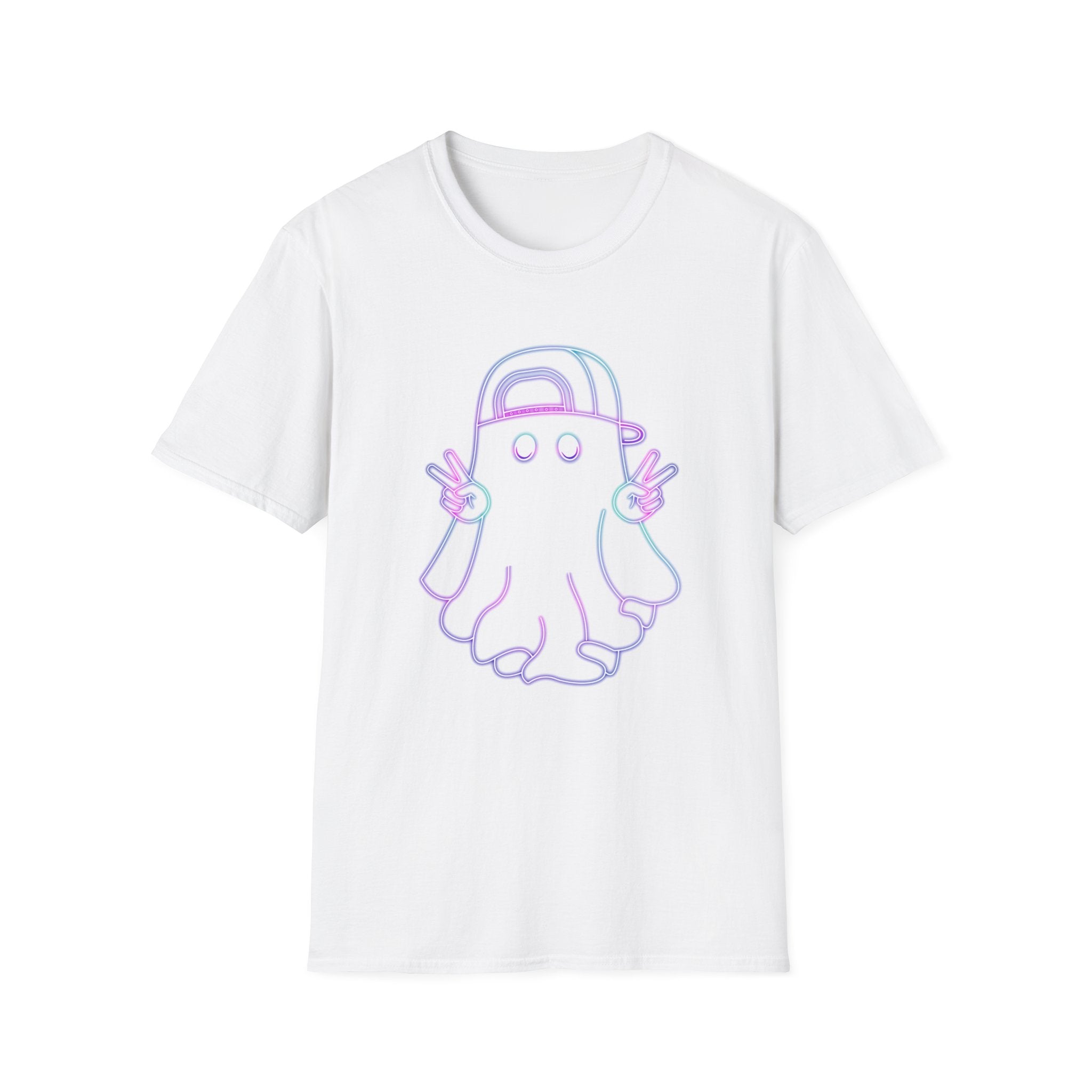 Playful Ghost Unisex Softstyle T-Shirt, Halloween Tee, Casual Wear, Gift for Friends, Fun Summer Shirt, Cool Graphic T-Shirt
