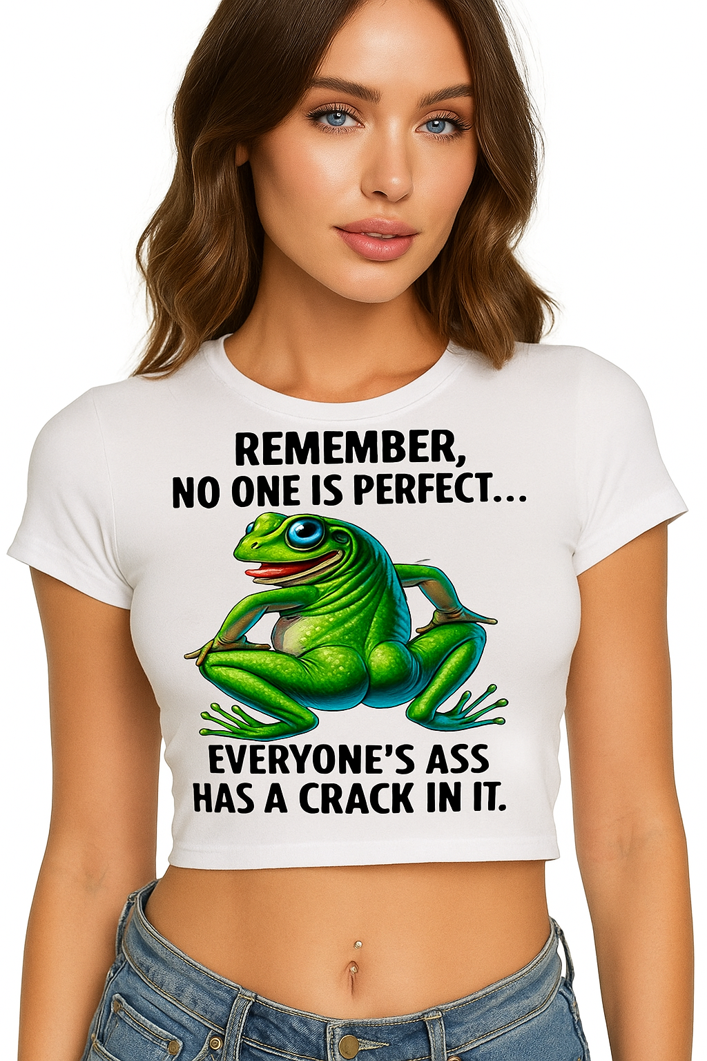 “Everyone’s Ass Has a Crack” Funny Frog Tee – Fitted Crop & Classic Styles