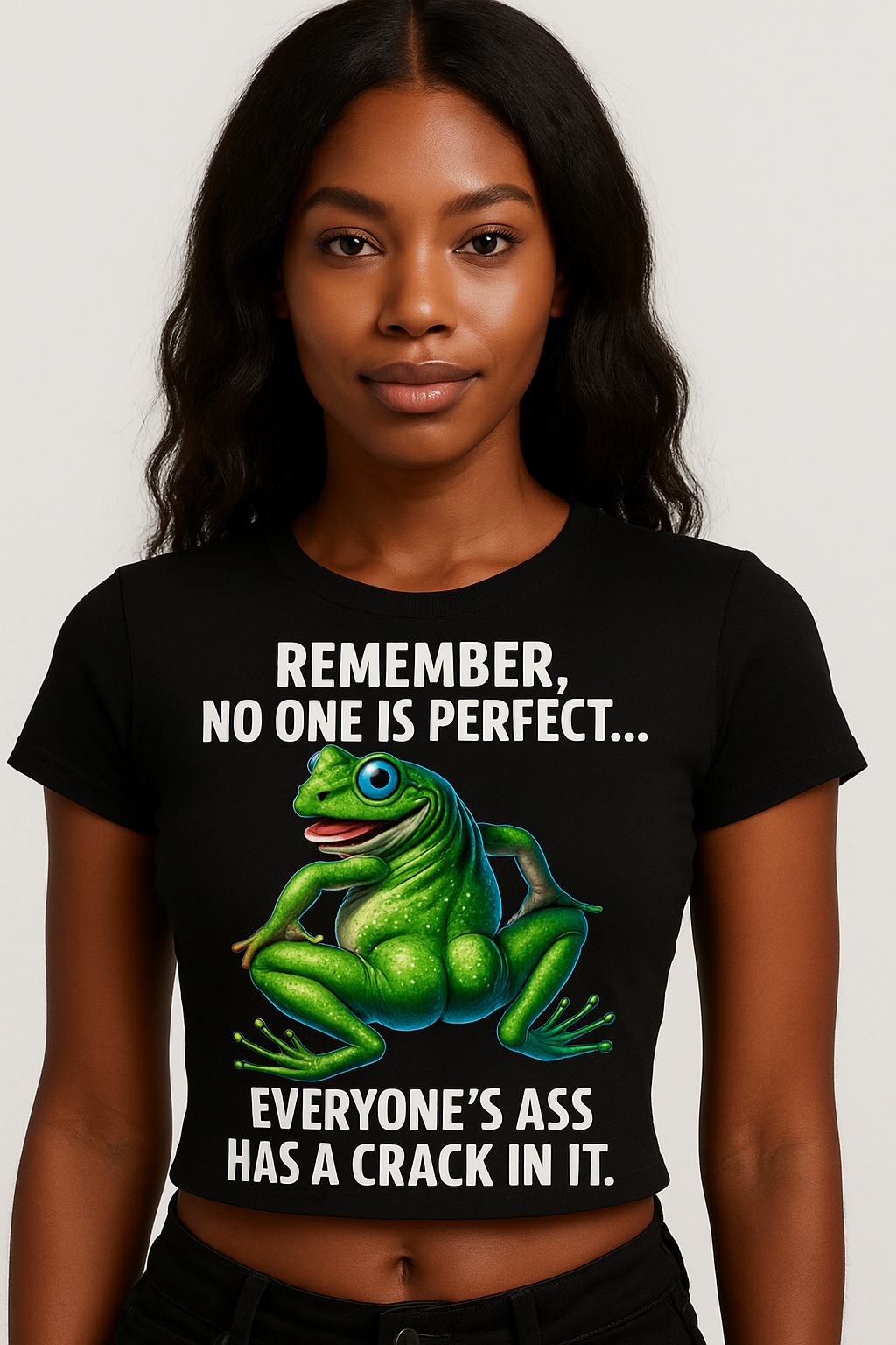 “Everyone’s Ass Has a Crack” Funny Frog Tee – Fitted Crop & Classic Styles