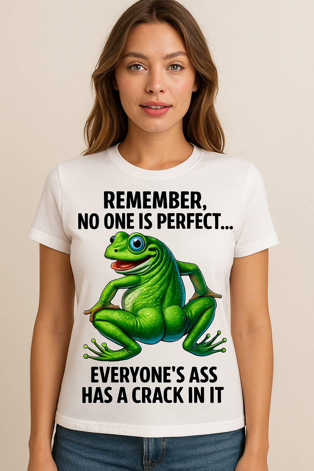 “Everyone’s Ass Has a Crack” Funny Frog Tee – Fitted Crop & Classic Styles