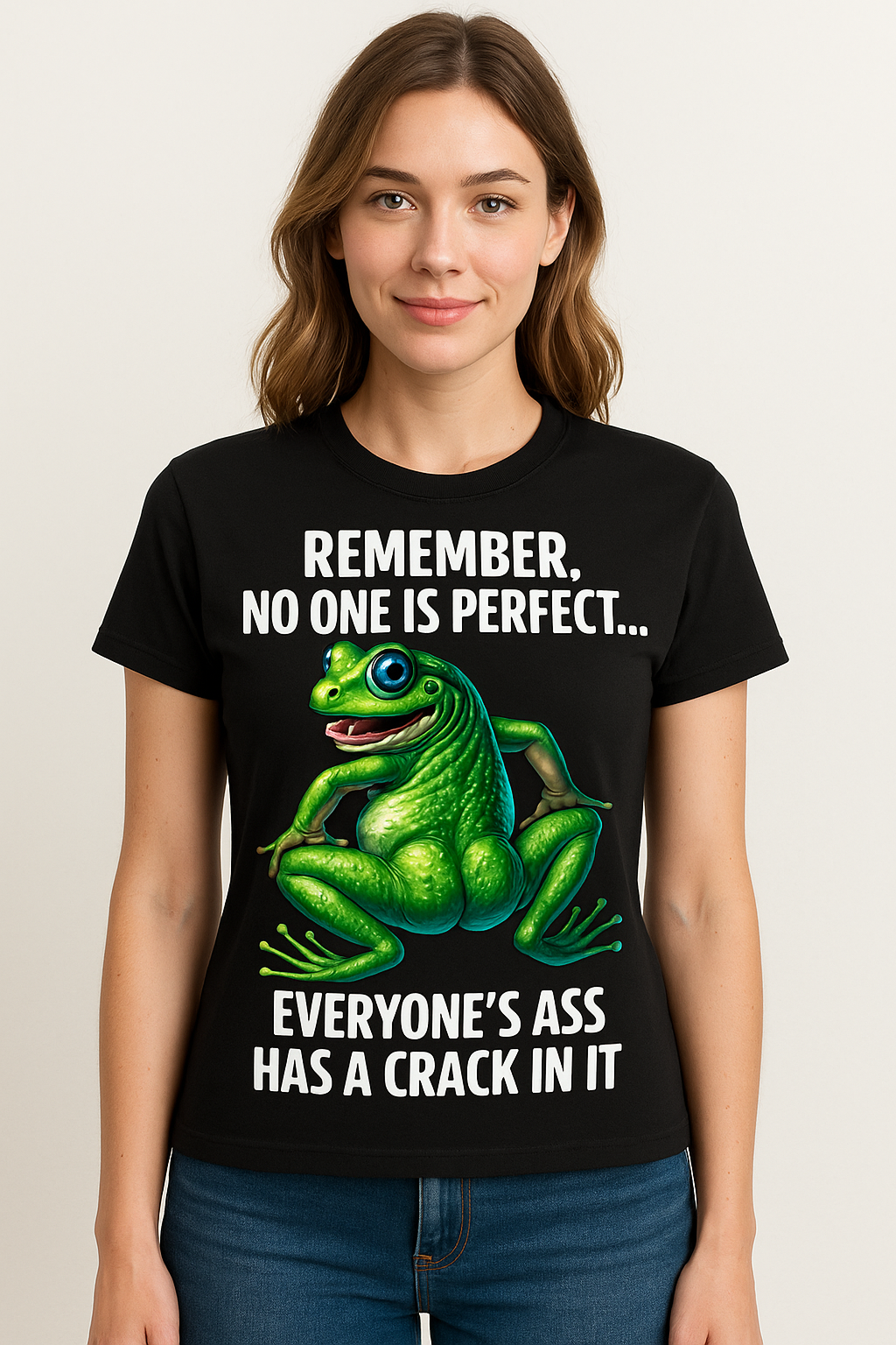 “Everyone’s Ass Has a Crack” Funny Frog Tee – Fitted Crop & Classic Styles