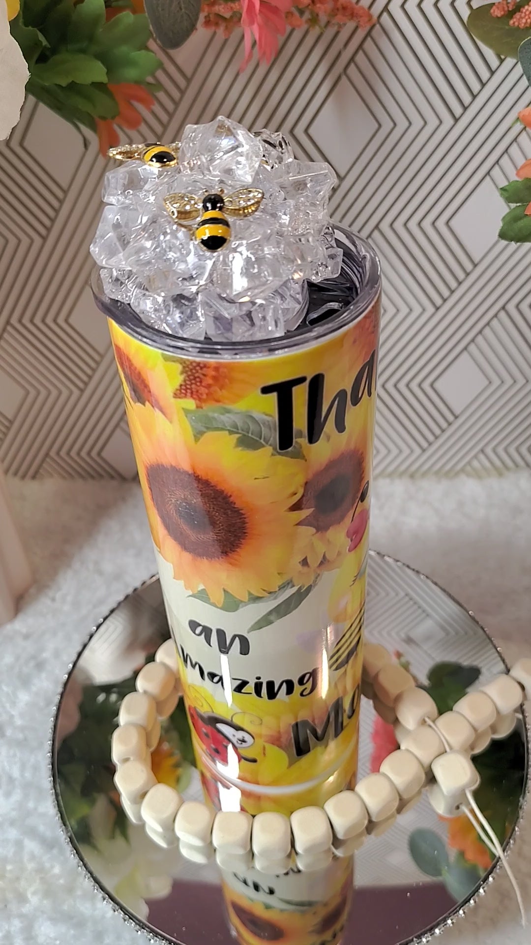 🌻 Bee Kind Sunflower Crystal-Top Sublimation Tumbler | 20oz