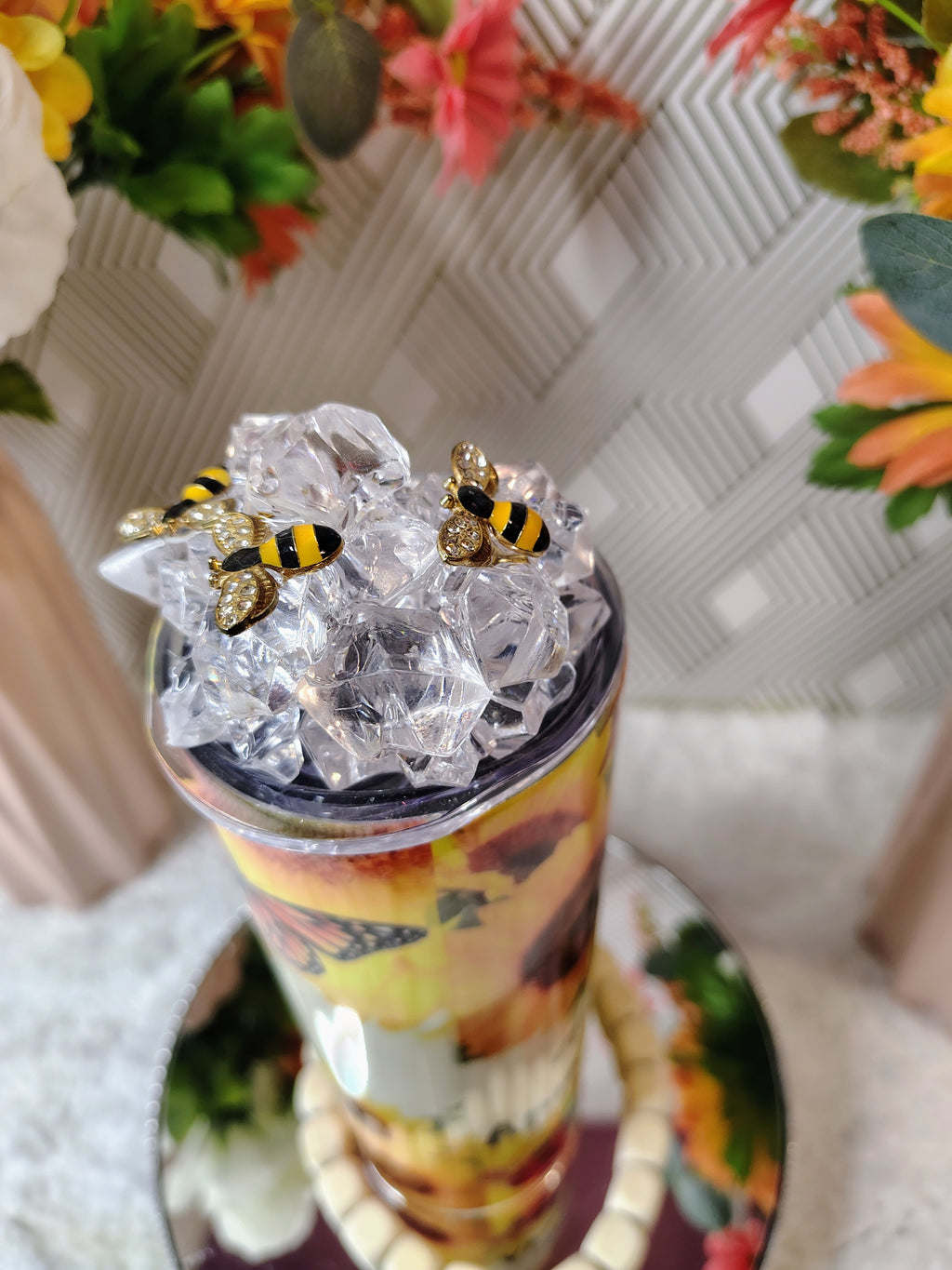 🌻 Bee Kind Sunflower Crystal-Top Sublimation Tumbler | 20oz