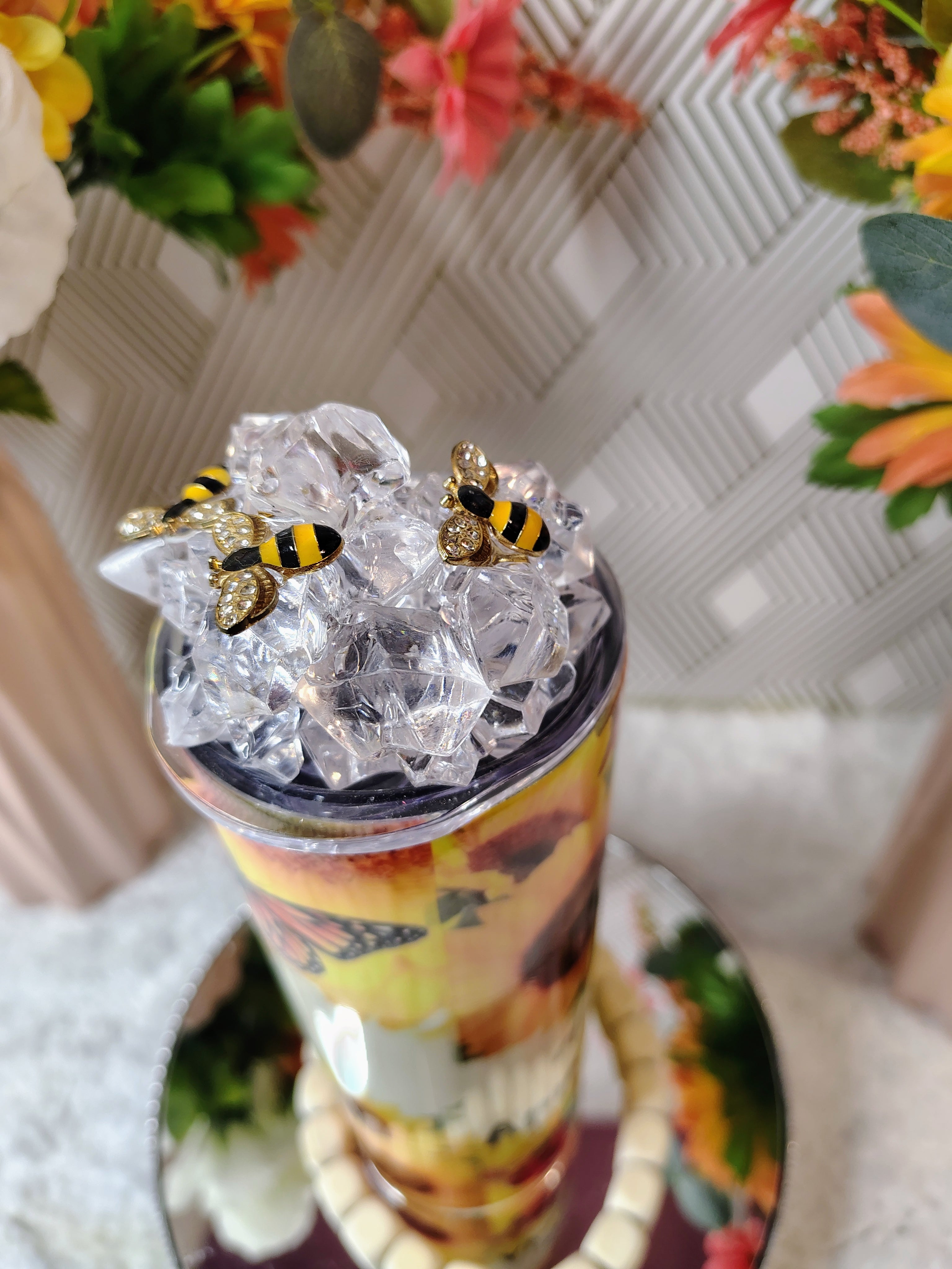 🌻 Bee Kind Sunflower Crystal-Top Sublimation Tumbler | 20oz