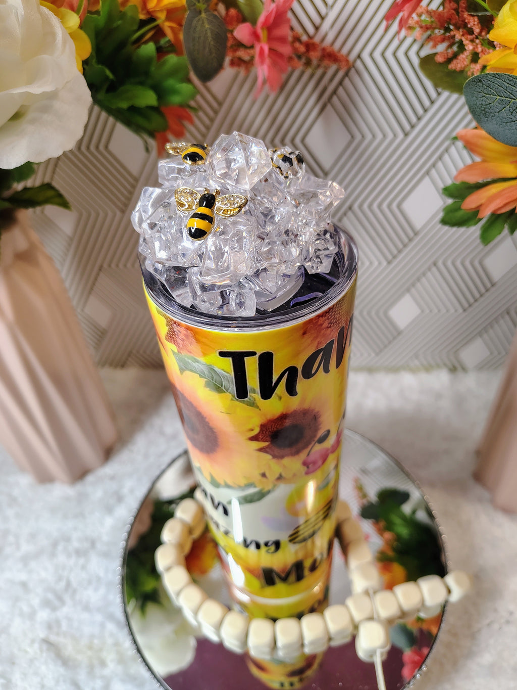 🌻 Bee Kind Sunflower Crystal-Top Sublimation Tumbler | 20oz