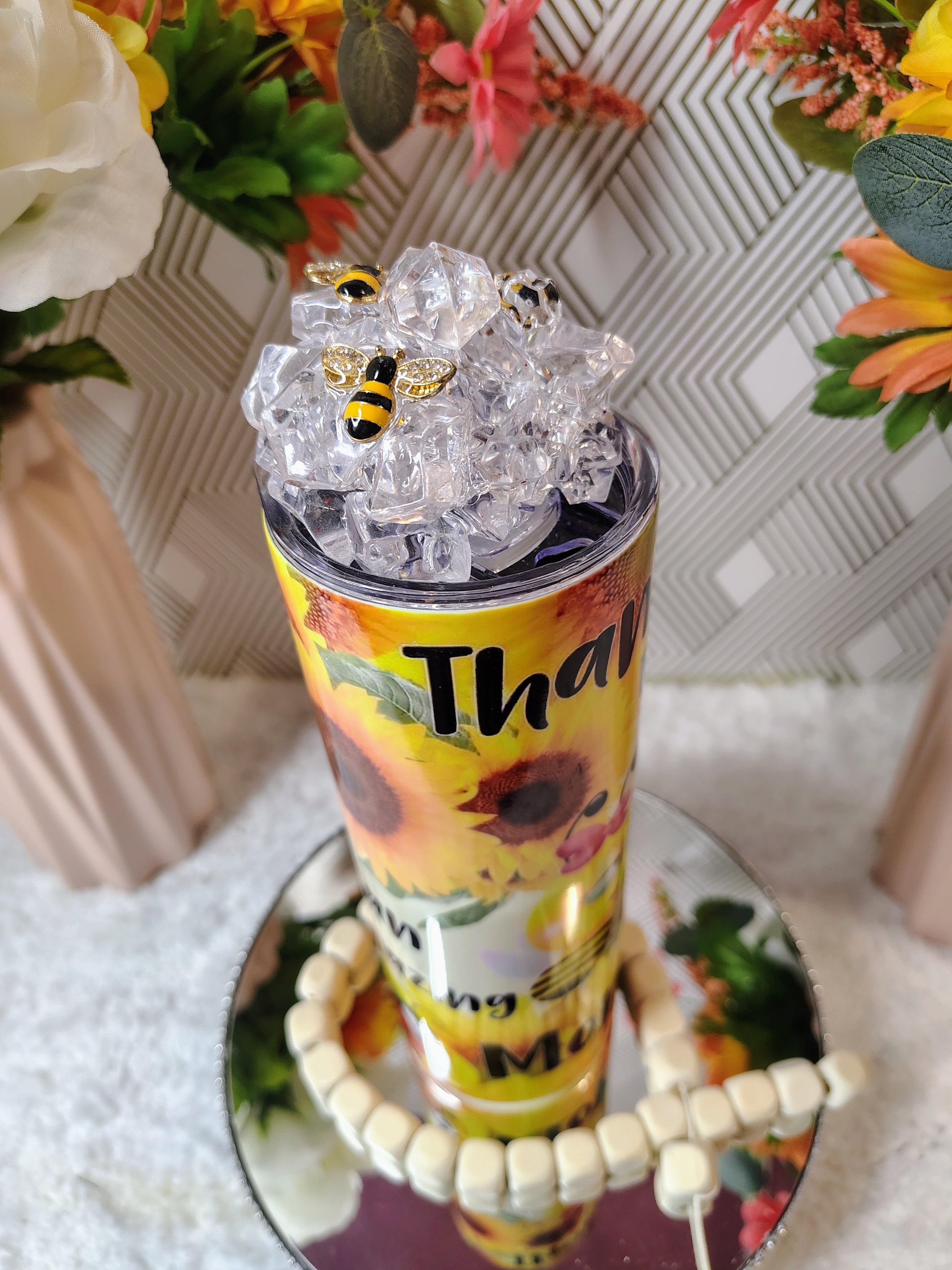🌻 Bee Kind Sunflower Crystal-Top Sublimation Tumbler | 20oz